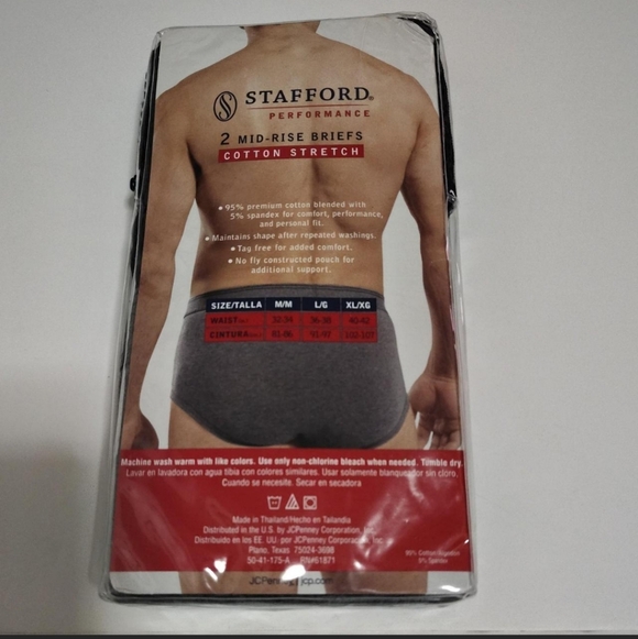 2 Pack Vtg Stafford Performance Mid Rise Briefs Cotton Stretch Size 40-42 - Picture 3 of 10